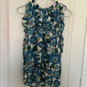 LOFT Blue and Green Floral Blouse